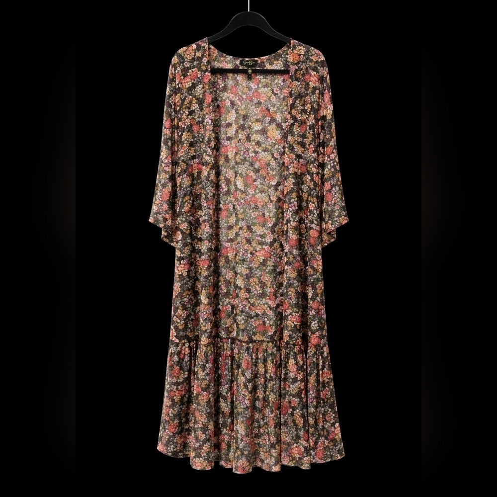 Boho Floral Kimono Duster‎ | Festival Layering Piece Open Front | XS